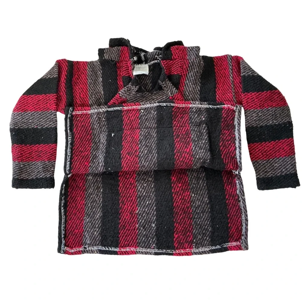 Kids Baja Hoodie Red Black Gray Stripe Pullover Hooded‎ Sweatshirt Size 6